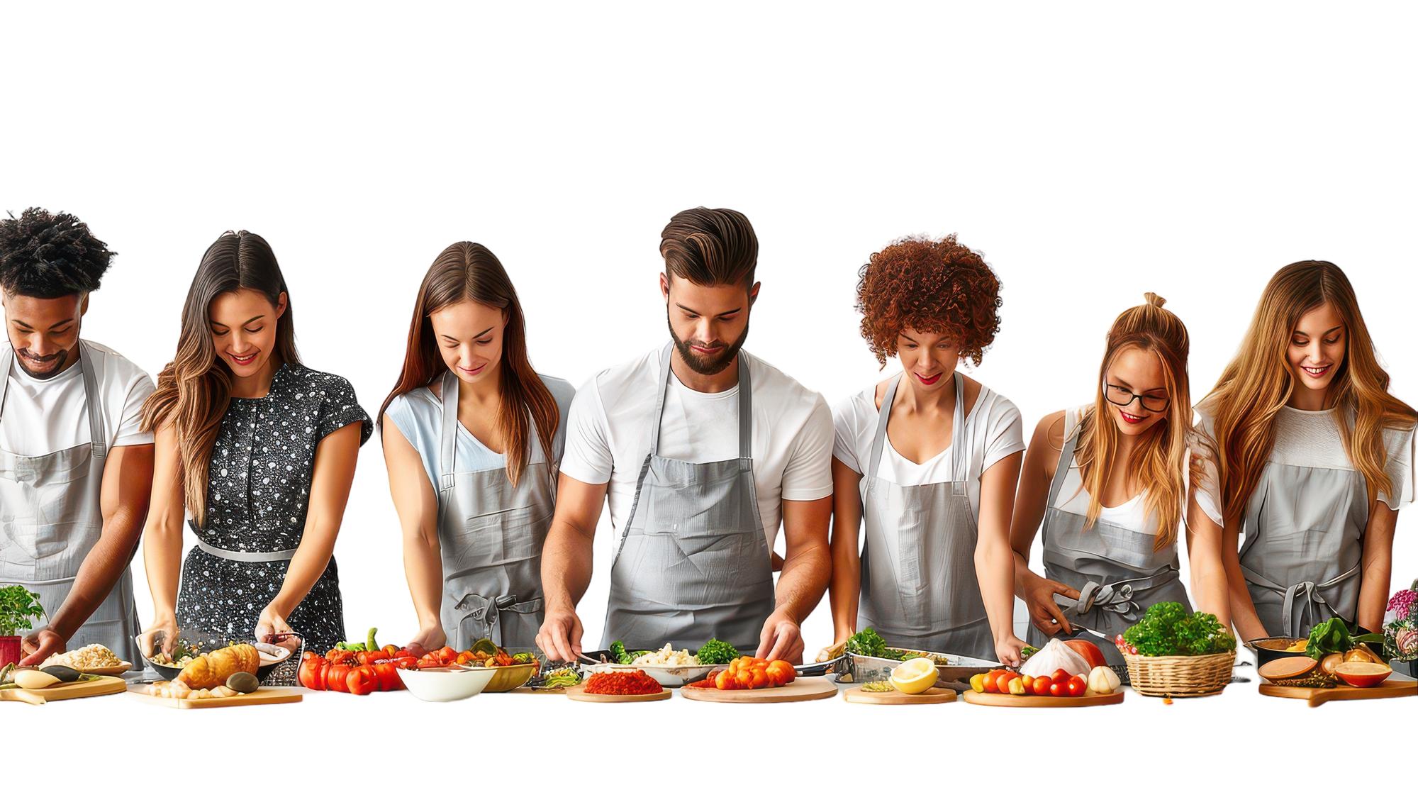 small workshop group preparing food