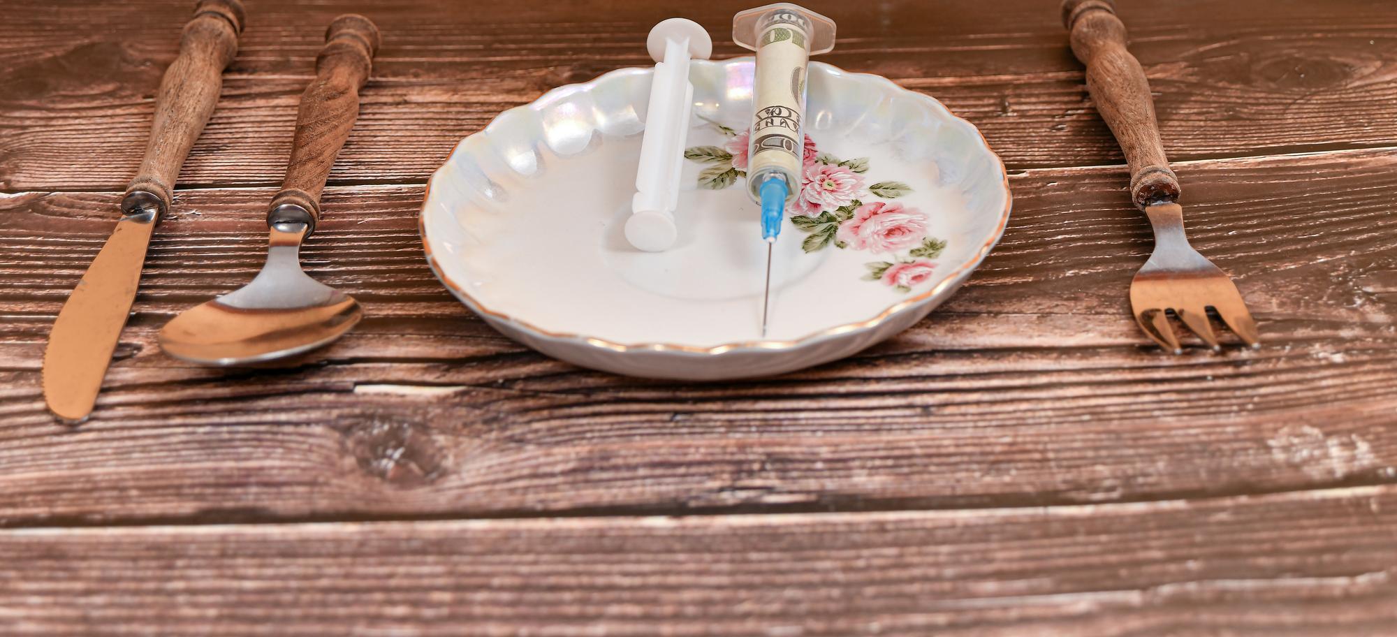 catering setup with rustic plates